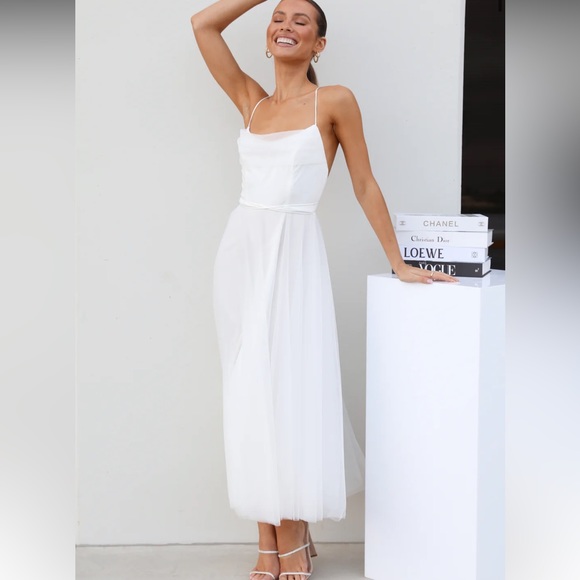 NWT Hello Molly Signal My Way Tulle Midi Dress White 8 / Large - Picture 2 of 11